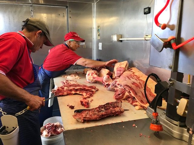 The inside of a butcher's truck