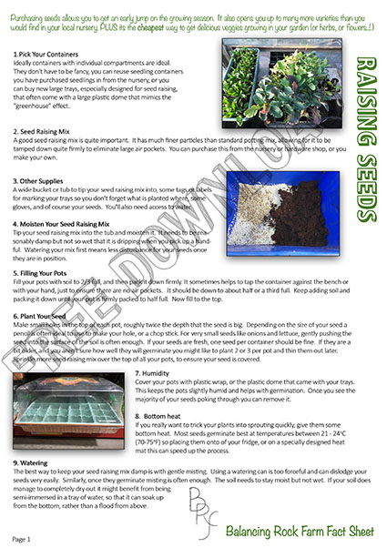 Seed raising information sheet